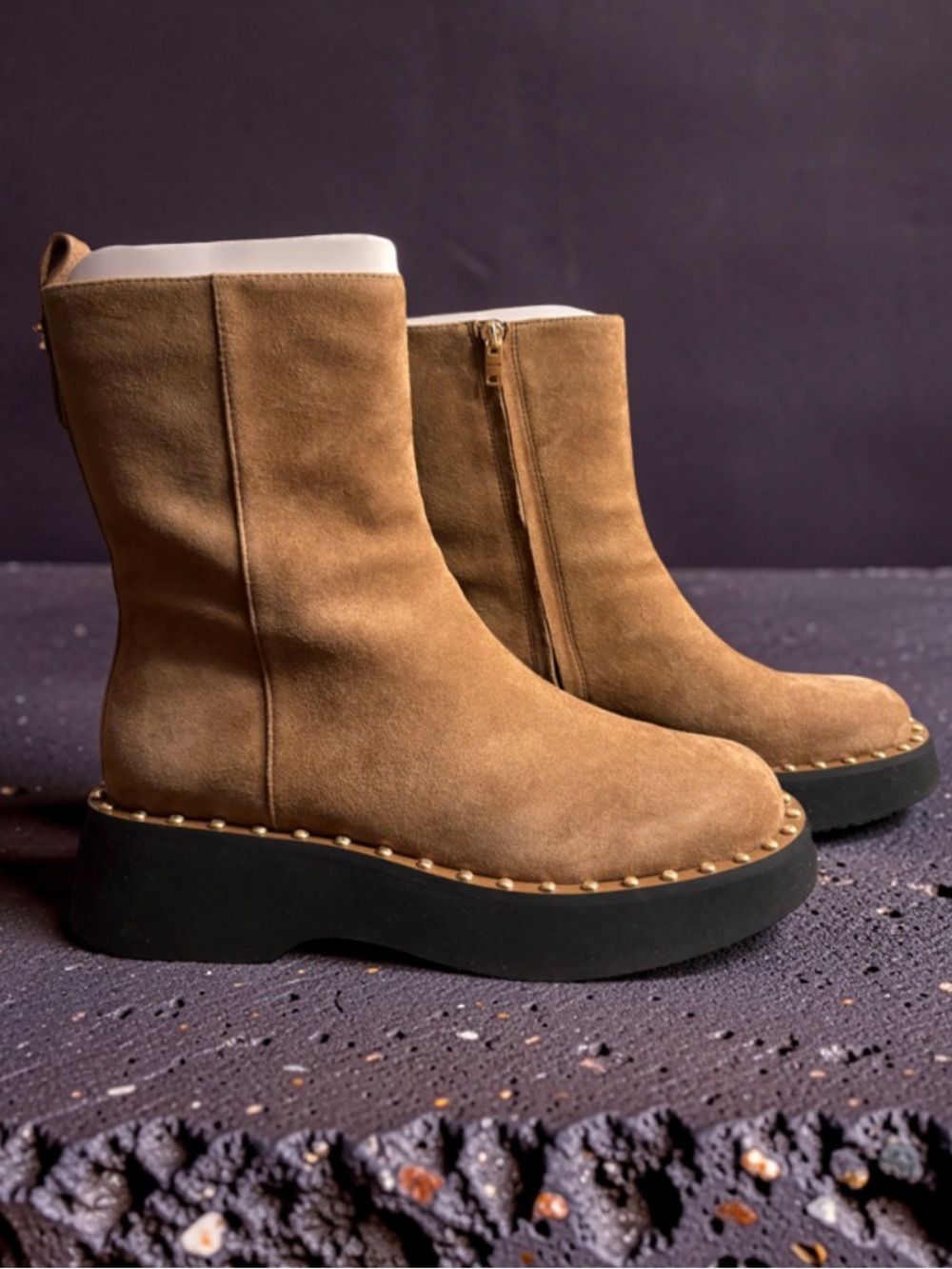 Coach Vanesa Suede Platform Mid-Calf Ankle Boots in Coconut